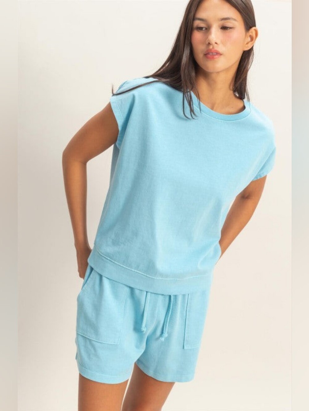 Mono B Light Blue High Waist Cotton Lounge Shorts